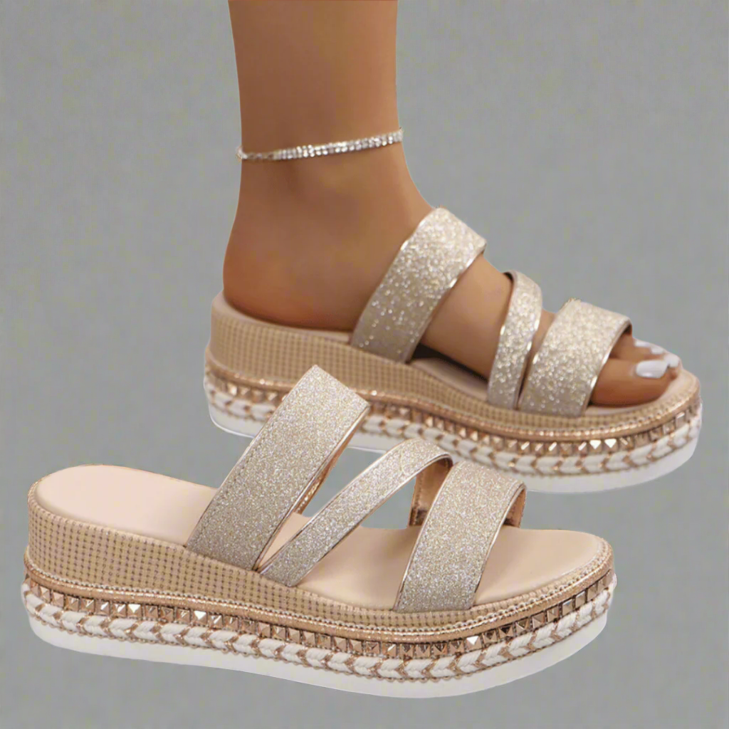 Livia | Glitter Espadrille Wedge Sandals