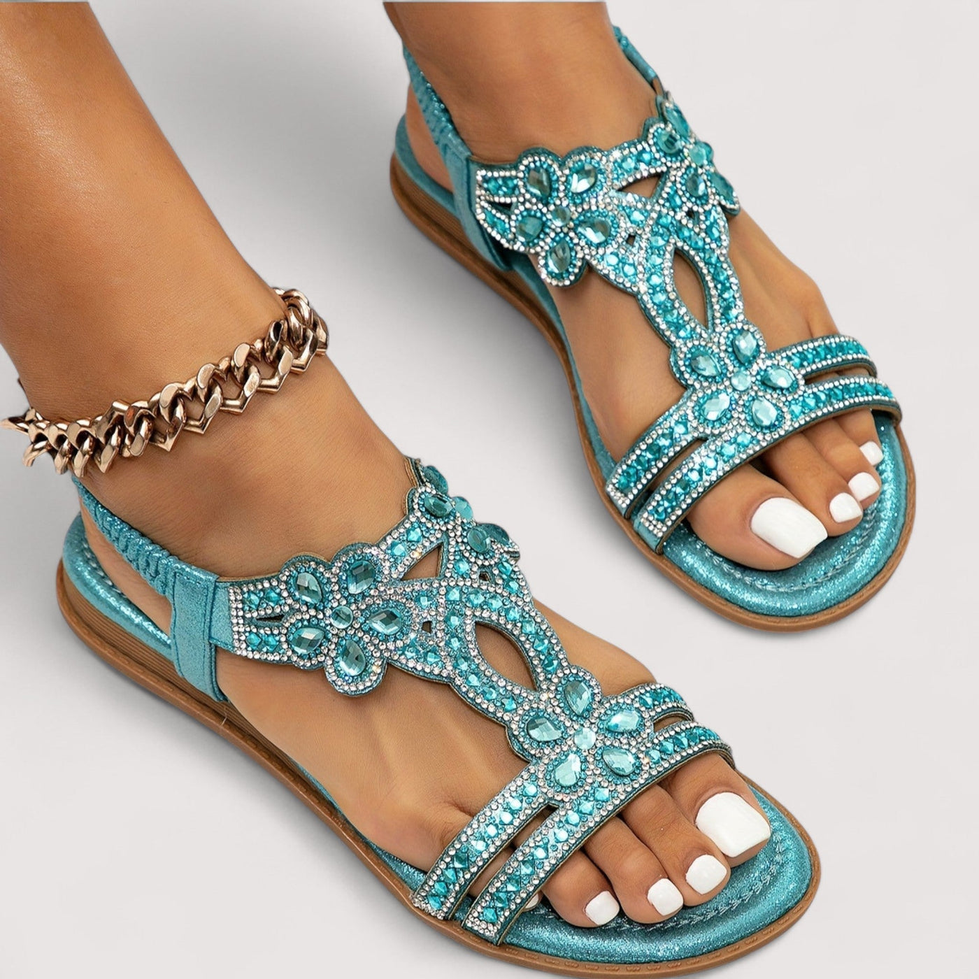 Eline | Sandaler med perler og blomsterprint