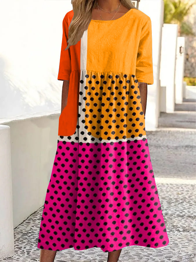 Vera | Color-Blocked Polka Dot Dress