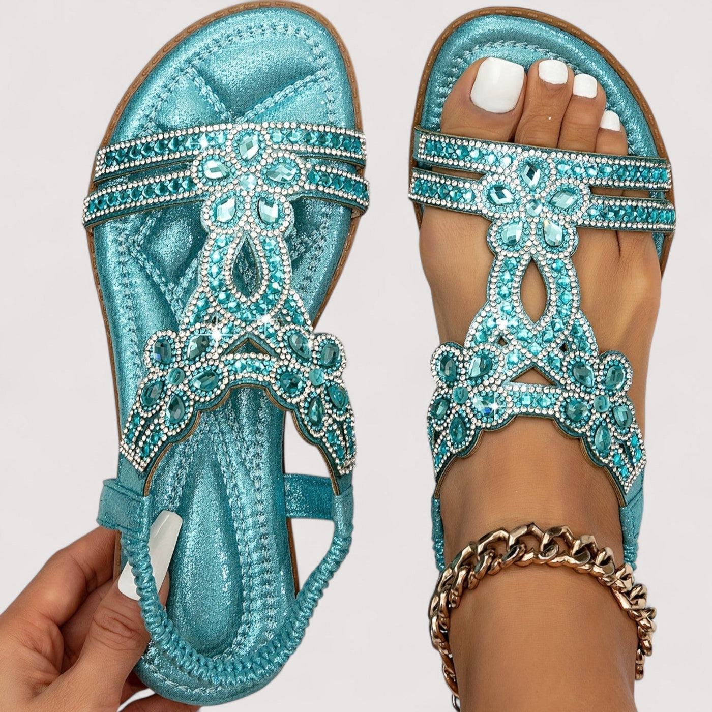 Eline | Sandaler med perler og blomsterprint