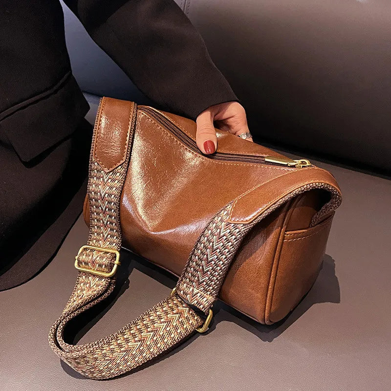 Elsa | Læder Crossbody-taske med vævet rem